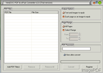 software interface of PDF to ePub Converter