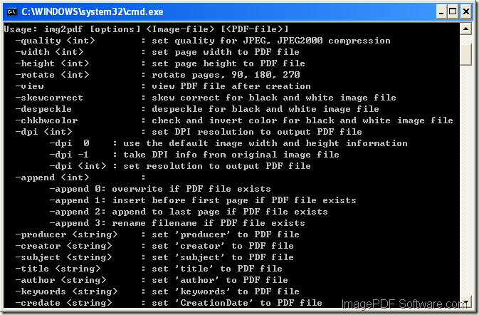 usage of Image to PDF Converter command line