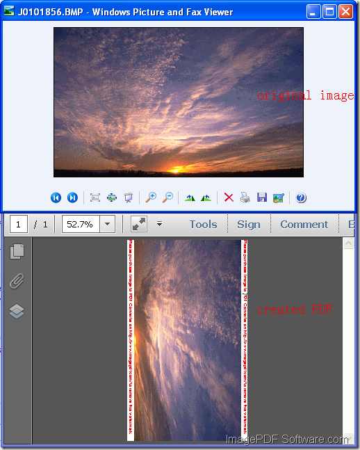 comparison between original PDF and created PDF after the conversion from image to PDF