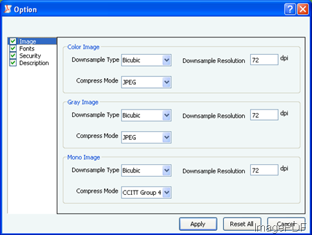 option  menu of PDF Compressor